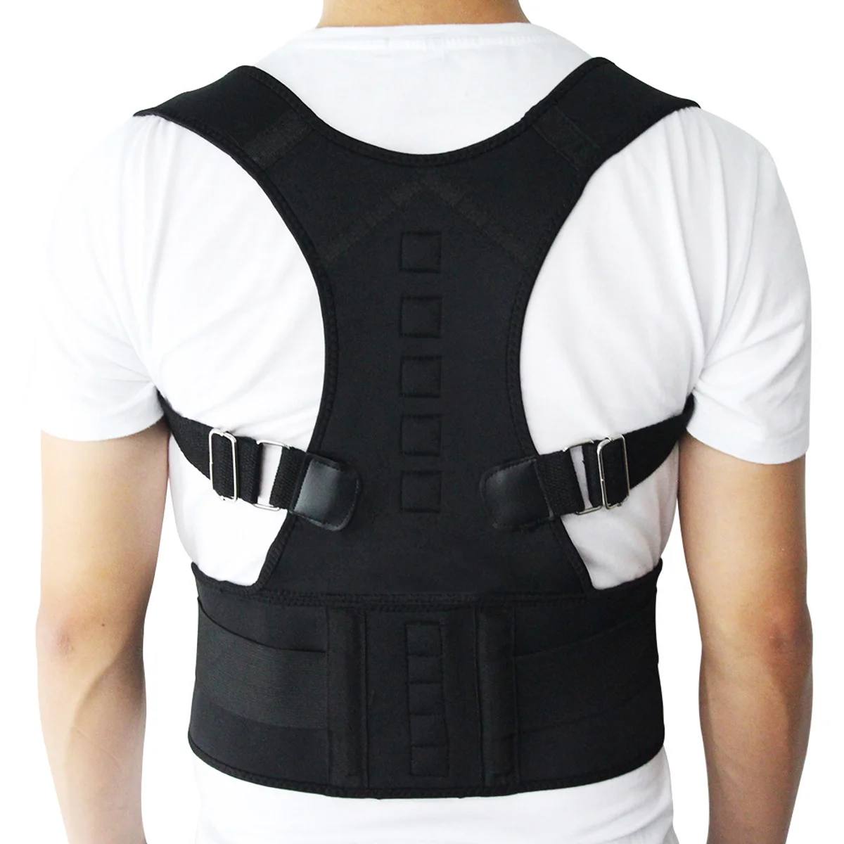 Adjustable Magnetic Posture Corrector Corset Back Men Body Shaper Brace Back Shoulder Belt Lumbar Support — Black-L
